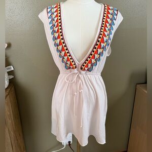 Milly Bergdorf Goodman Cream Cabana Dress Cover Up Swim Top Bead Work One Flaw